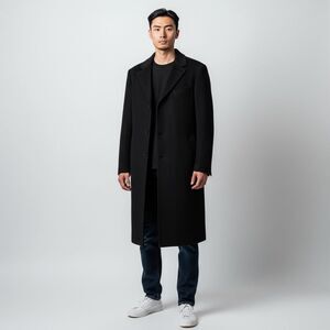 * Joseph Abboud Men's Black Wool Cashmere Blend  Overcoat Topcoat Size 46R